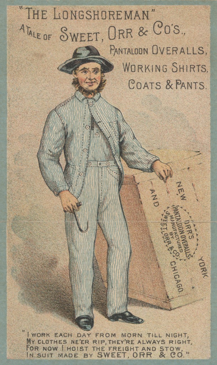 Reclame voor werkkleding van Sweet, Orr  Co (kleurenlitho) door American School