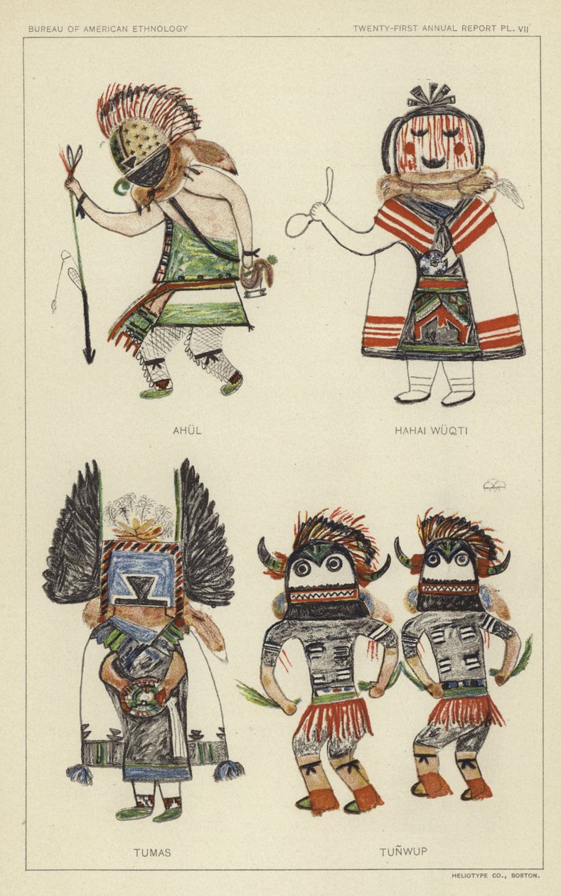 Ahul, Hahai Wuqti, Tumas, Tunwup (kleurenlitho) door American School