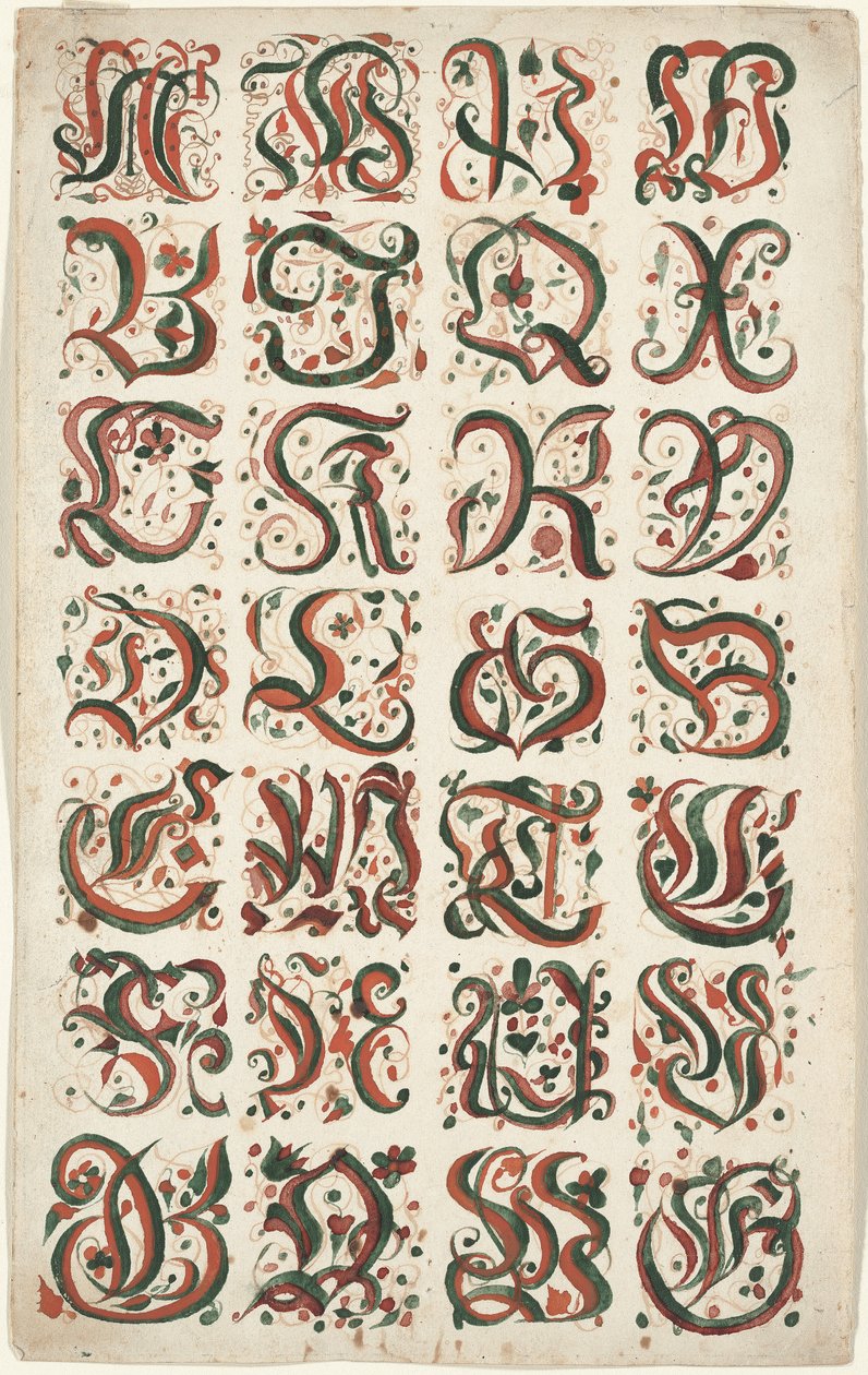 Alfabet, Fraktur schilderij, ca. 1825-50 door American School