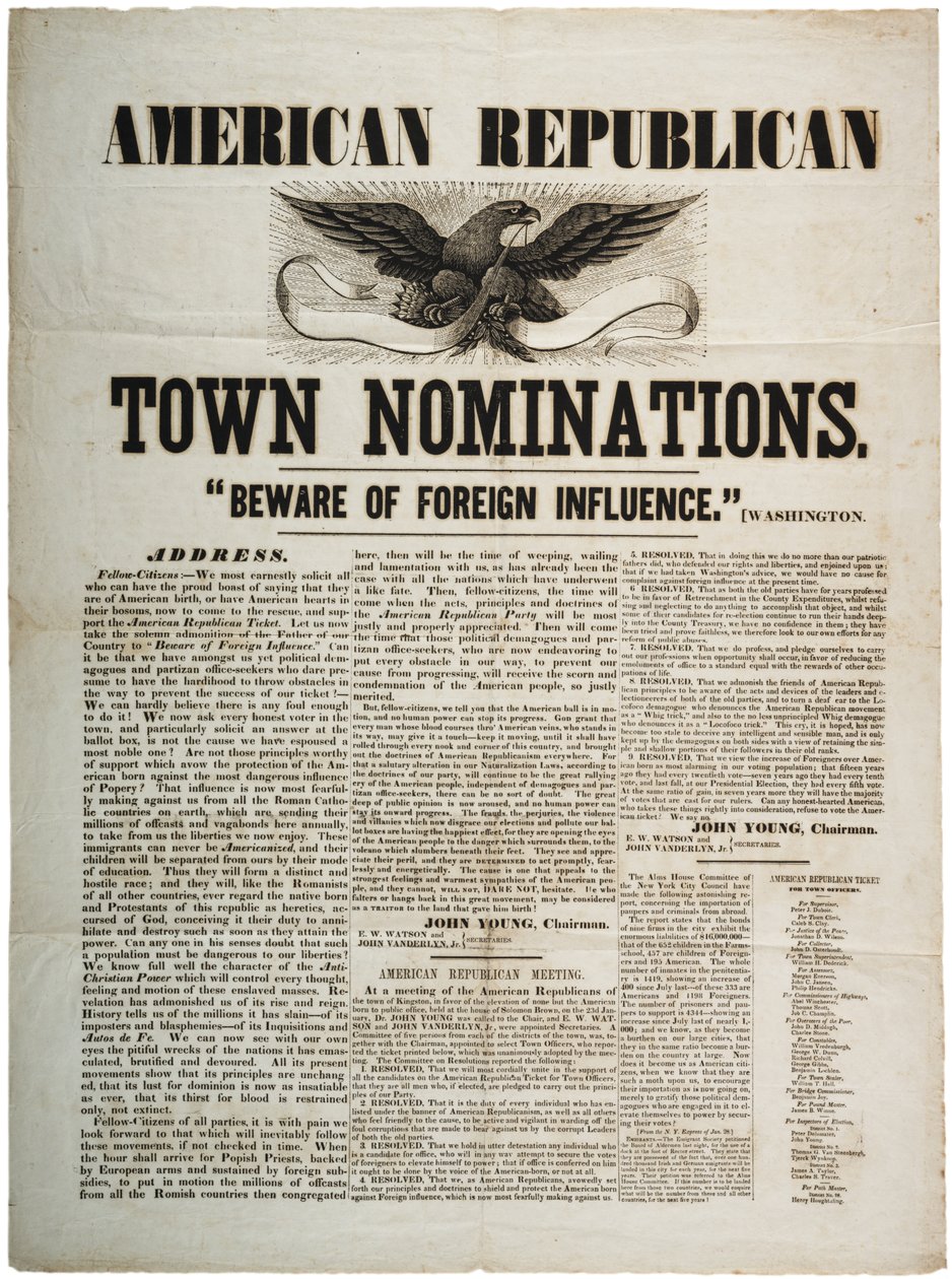 Amerikaanse Republikeinse Stadsnominaties: Pas op voor buitenlandse invloed, ca. 1845 door American School