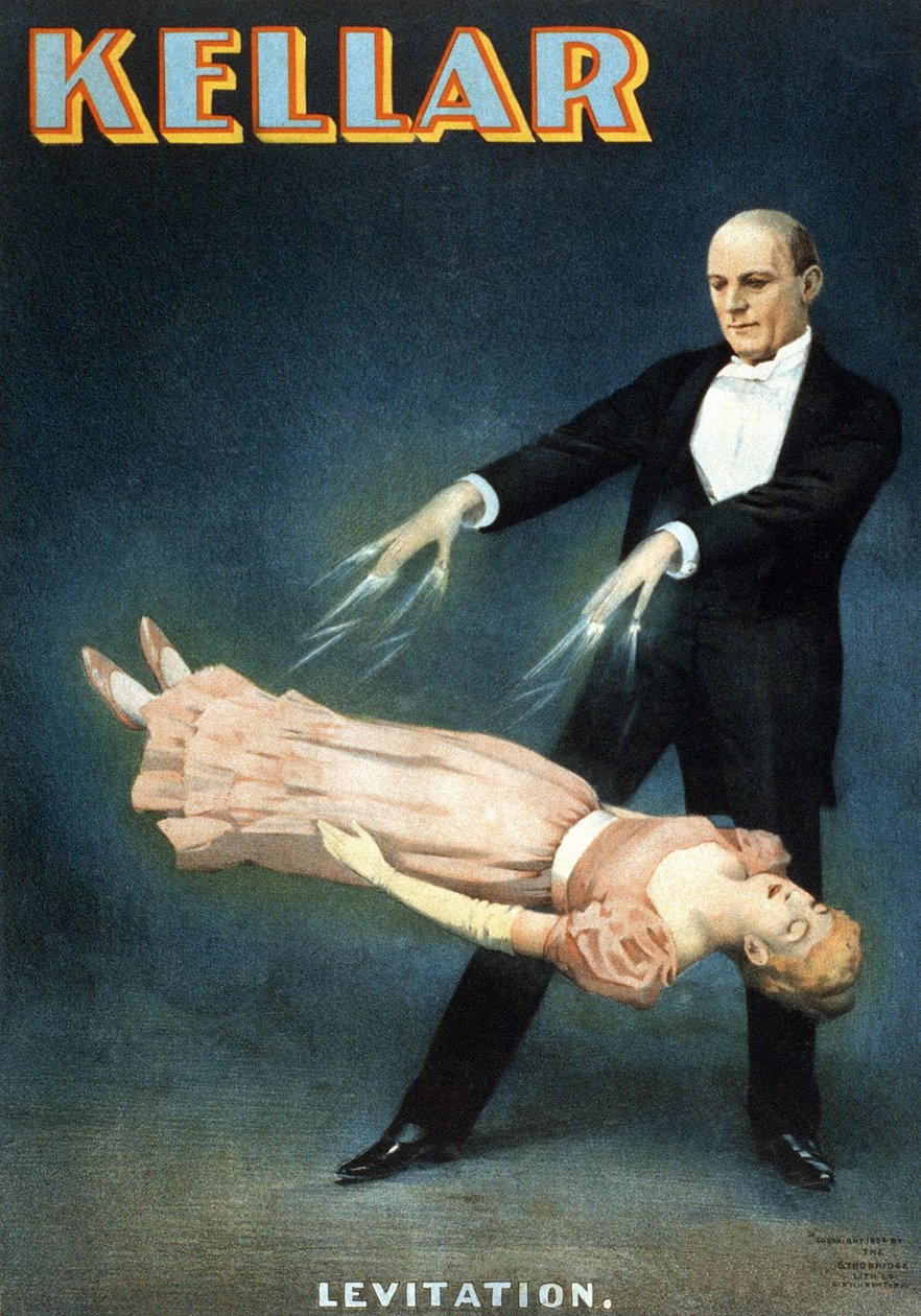 Amerikaanse poster voor de show van de goochelaar Harry Kellar (1849 - 1922): Levitation. door American School