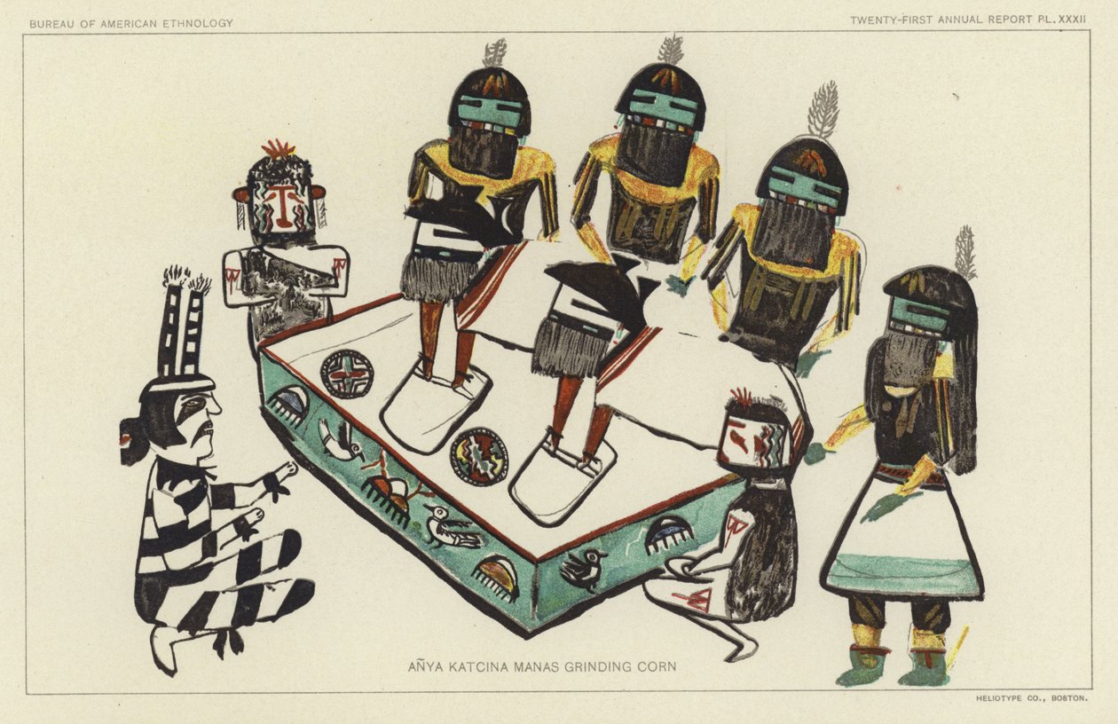 Anya Katcina Manas maalt maïs (kleurenlitho) door American School