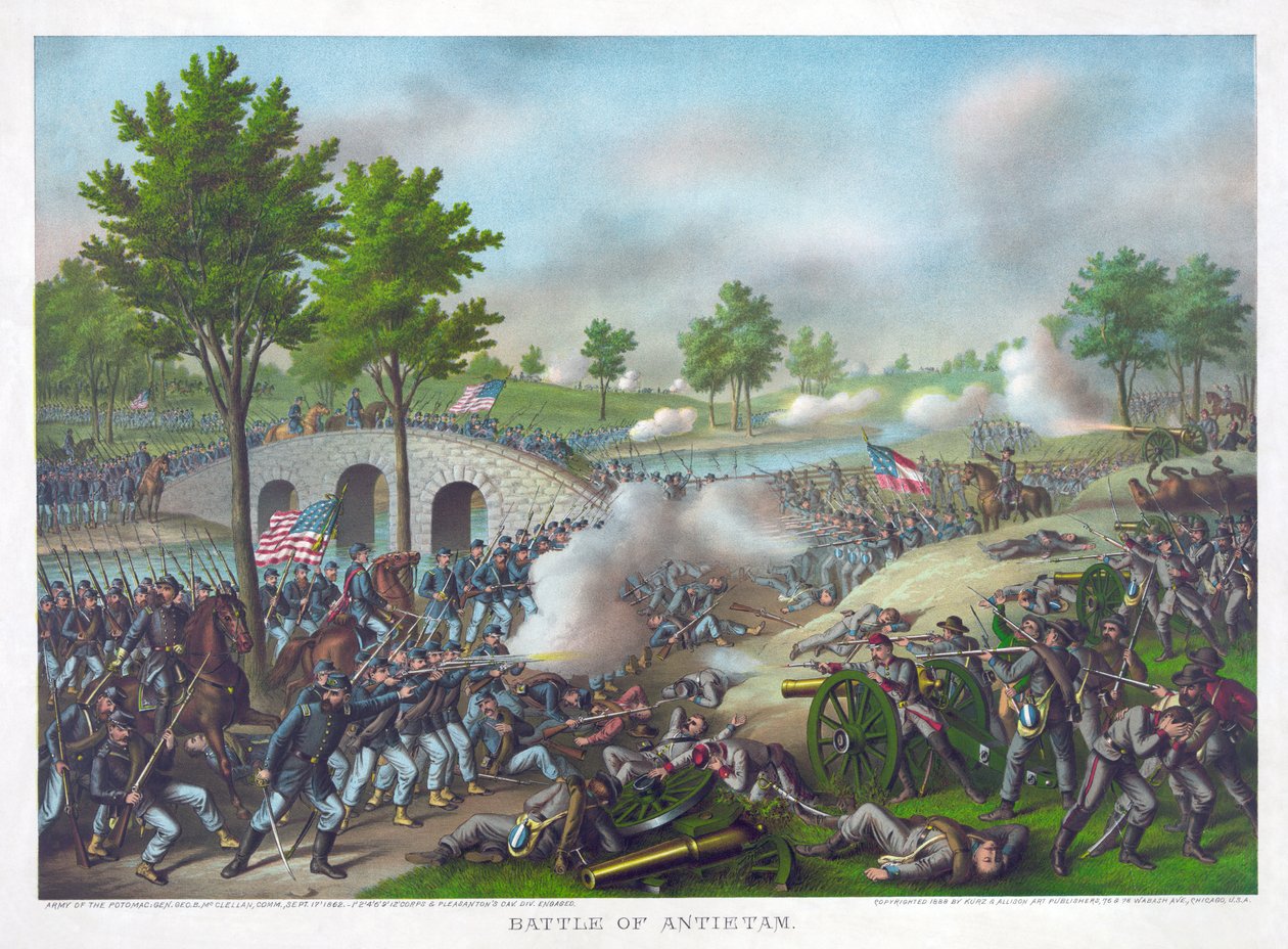 Slag bij Antietam, uitgegeven door Kurz & Allison door American School