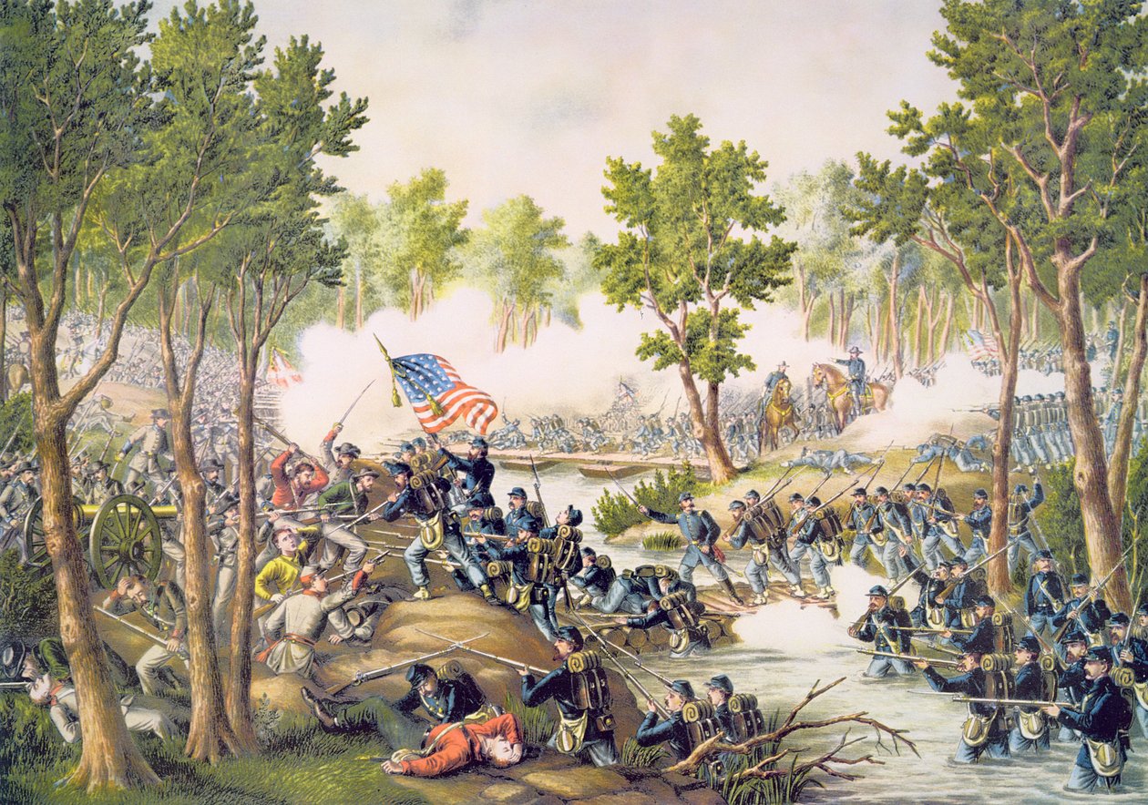 Slag om Spottsylvania, mei 1864, gegraveerd door Kurz & Allison door American School