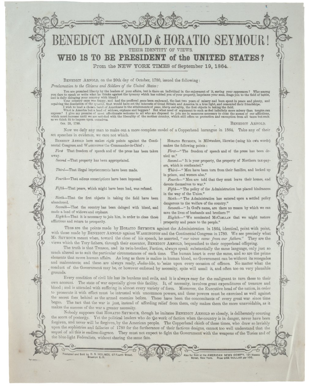Benedict Arnold & Horatio Seymour! Wie wordt president?, ca. 19 september 1864 door American School