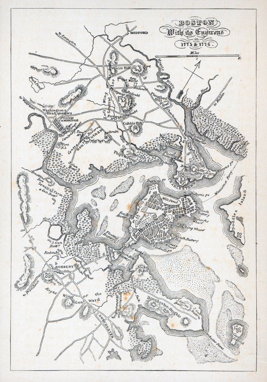 Boston en omgeving in 1775 en 1776 door American School