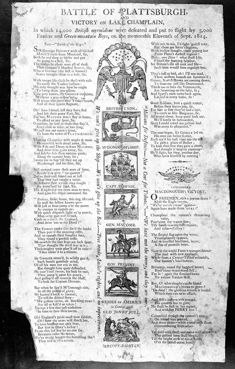 Pamflet uit de oorlog van 1812, met de Slag bij Plattsburgh en de overwinning op Lake Champlain door American School