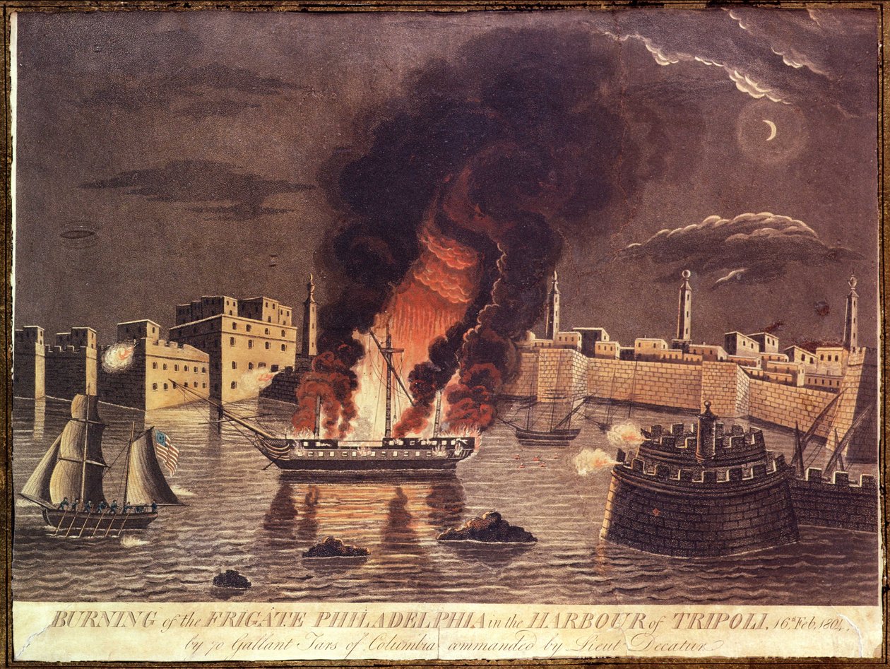 Brand van de fregat Philadelphia, in de haven van Tripoli op 16 februari 1804 door American School