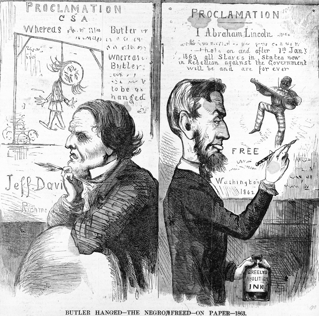 Butler opgehangen, de neger vrij, op papier, 1863 door American School