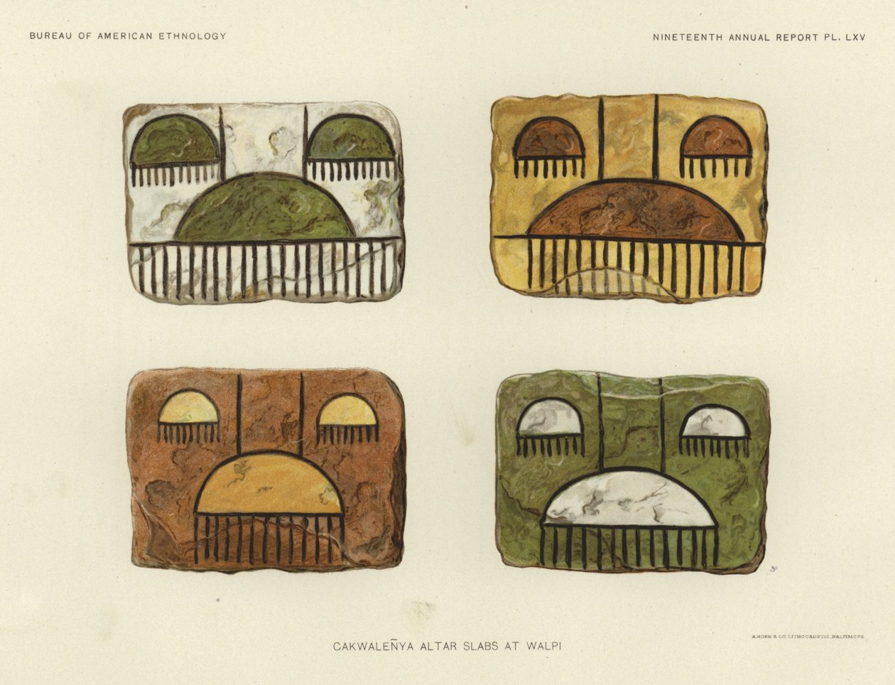 Cakwalenya altaarplaten in Walpi (kleurenlitho) door American School