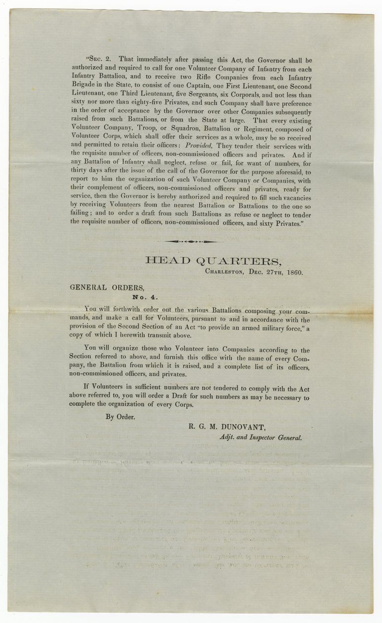 Oproep voor vrijwilligers onder Algemene Order nr. 4, 27 december 1860 door American School