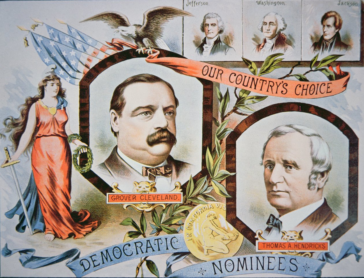 Campagneposter voor presidentskandidaat Grover Cleveland en running mate Thomas A. Hendricks door American School