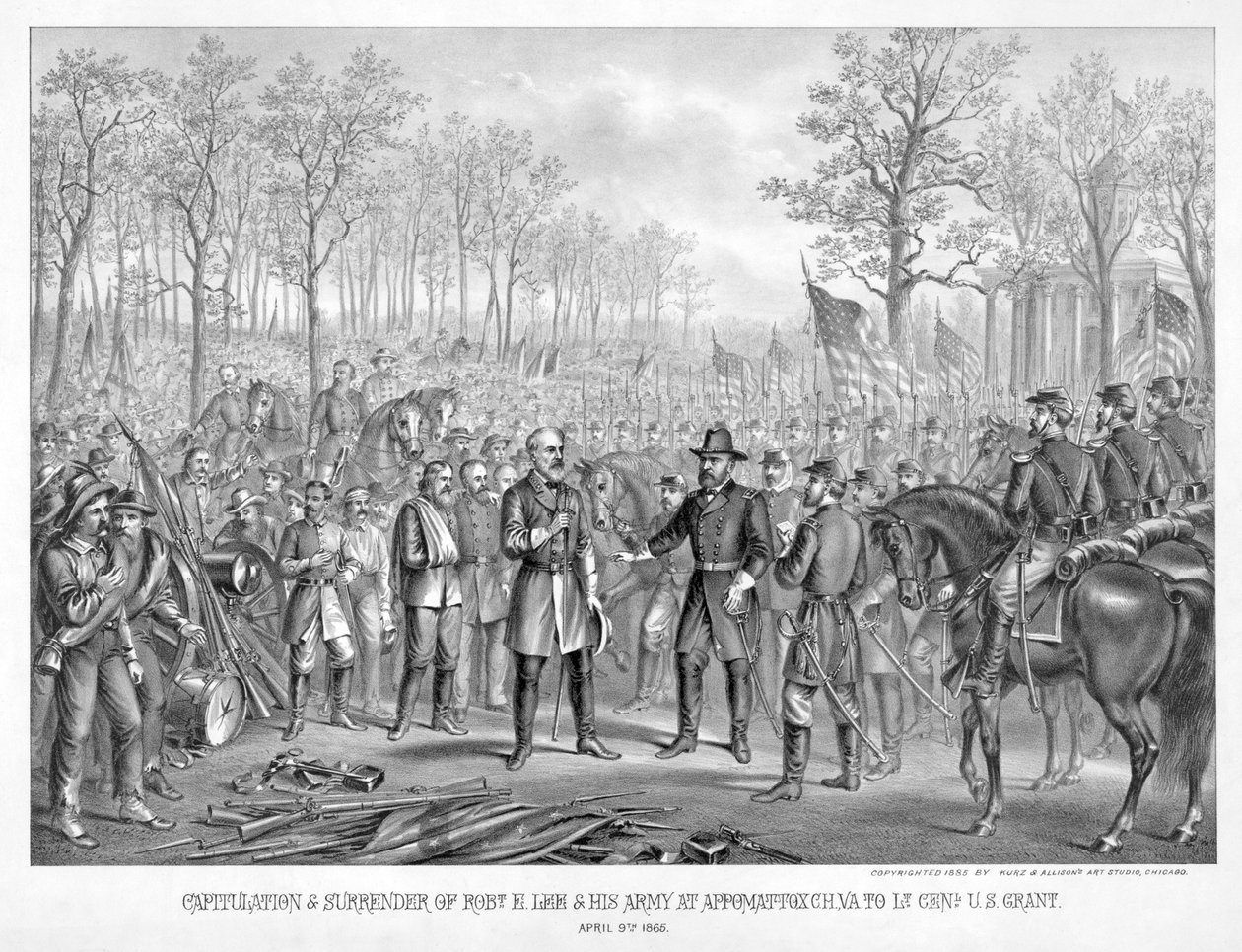 Capitulatie & Overgave van Robt. E. Lee & Zijn Leger bij Appomattox Chi., Va. aan Lt. Genl. U.S. Grant, 9 april 1865, uitgegeven 1885 door American School