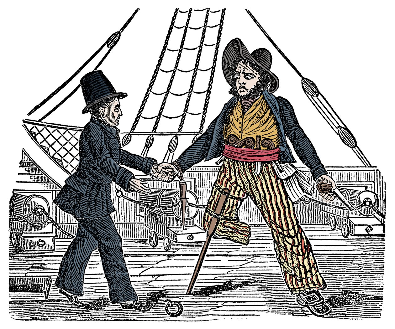 Kapitein Mackra en de piraat met houten been Gravure uit 