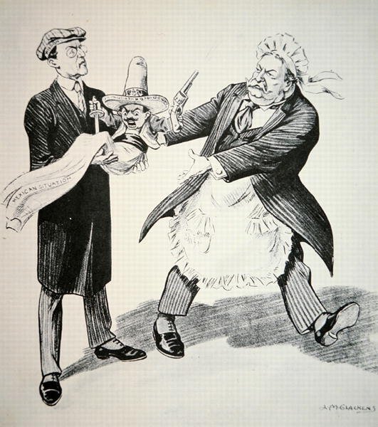 Cartoon die president William H. Taft (1857-1930) afbeeldt die de problematische 