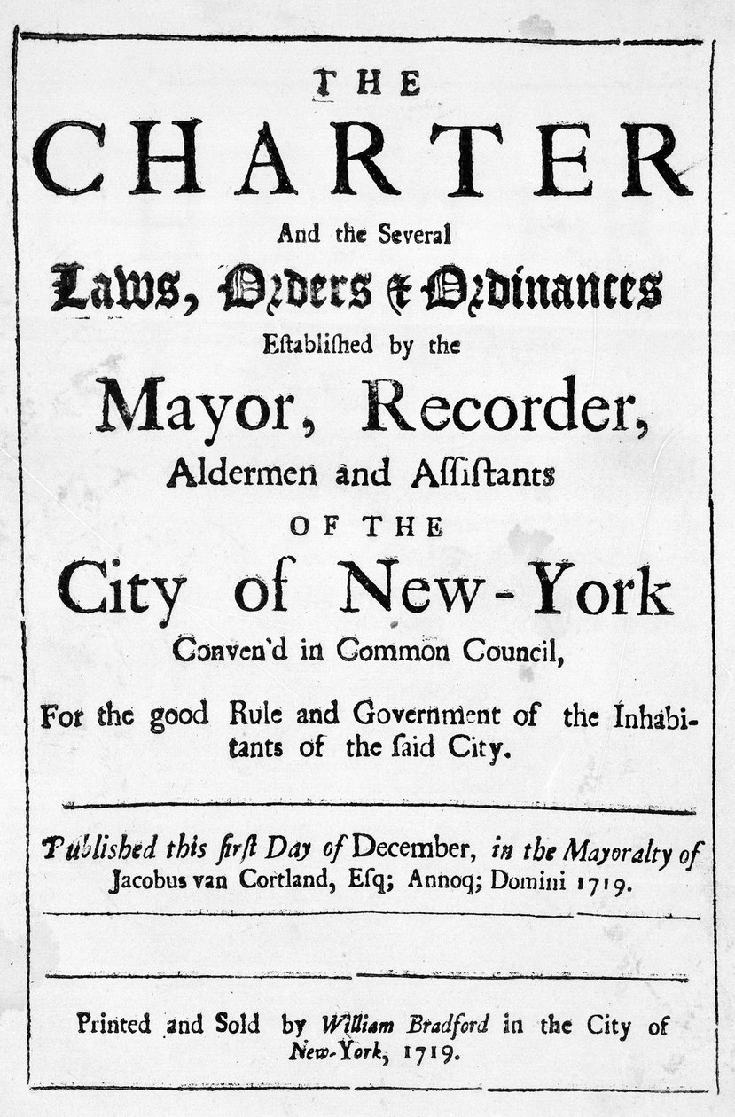 Handvest van de stad New York, 1719 door American School
