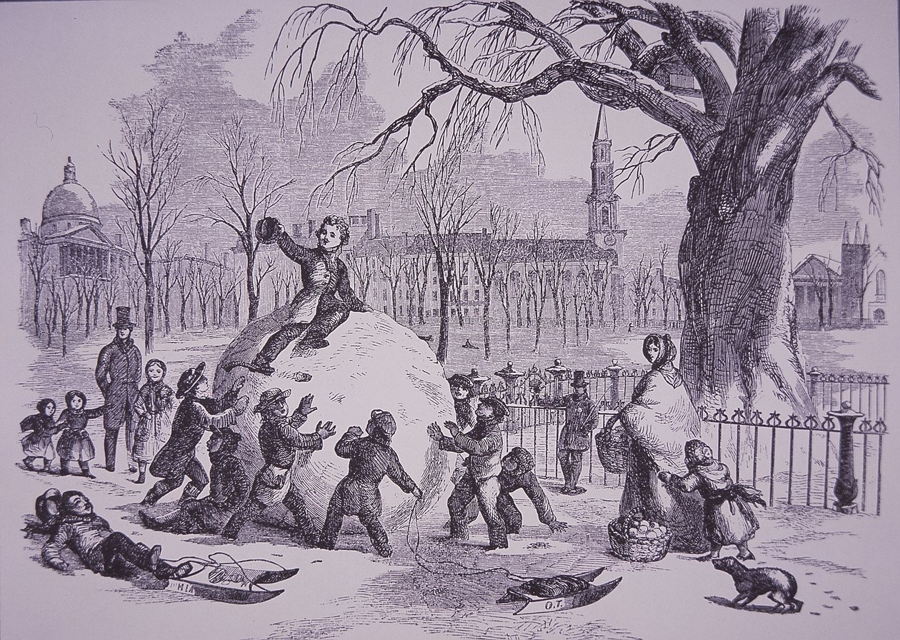 Kerst sneeuwbal, scène op Boston Common door American School
