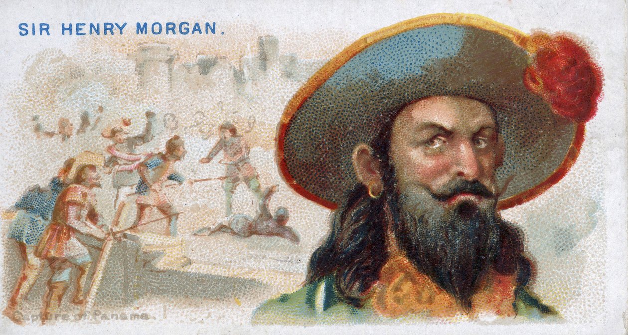 Sigarettenkaart Sir Henry Morgan, Verovering van Panama, uit de Pirates of the Spanish Main-serie (N19), uitgegeven 1888 door American School