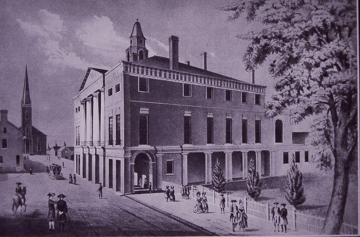 Stadhuis, Wall Street, New York City in 1790 door American School