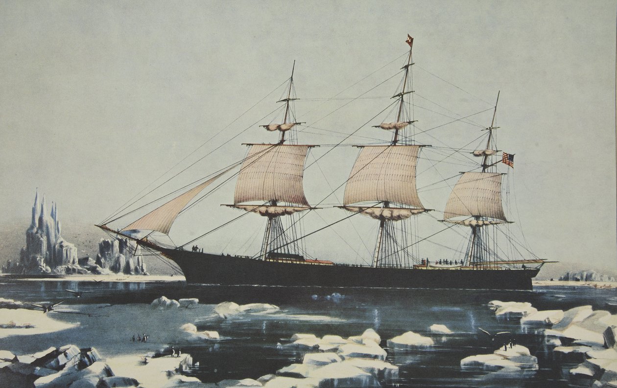 Clipper schip, Red Jacket - In het ijs bij Kaap Hoorn, op haar reis van Australië naar Liverpool, augustus 1854, uitgegeven 1855, Currier & Ives door American School