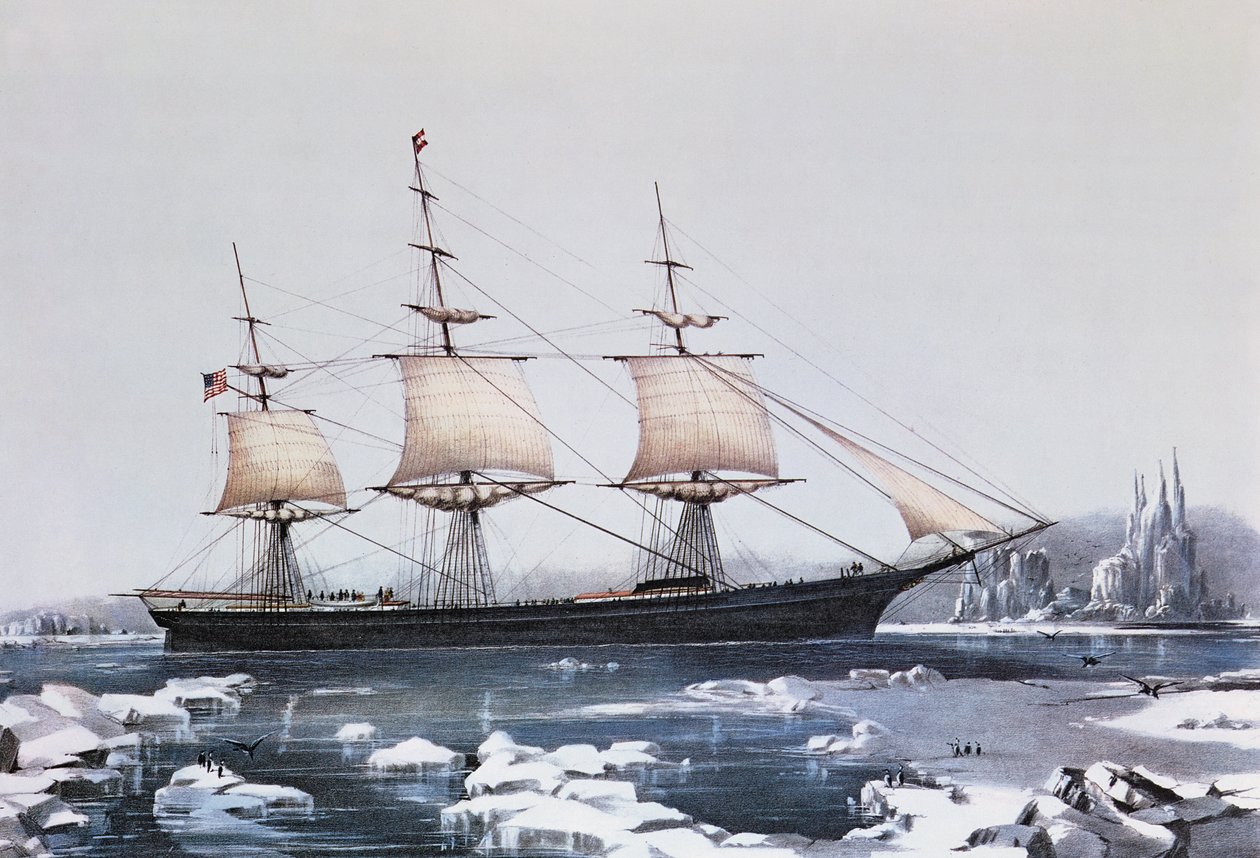 Clipper Schip Red Jacket in het ijs bij Kaap Hoorn op haar reis van Australië naar Liverpool, uitgegeven door Currier en Ives, 1854 door American School