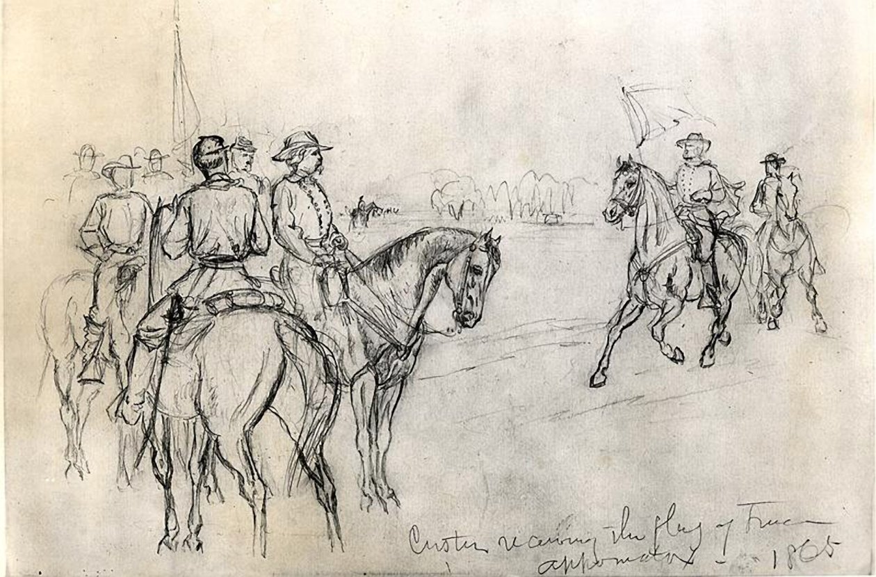 Custer ontvangt de Vlag van Vrijheid, Appomattox, 1865 door American School
