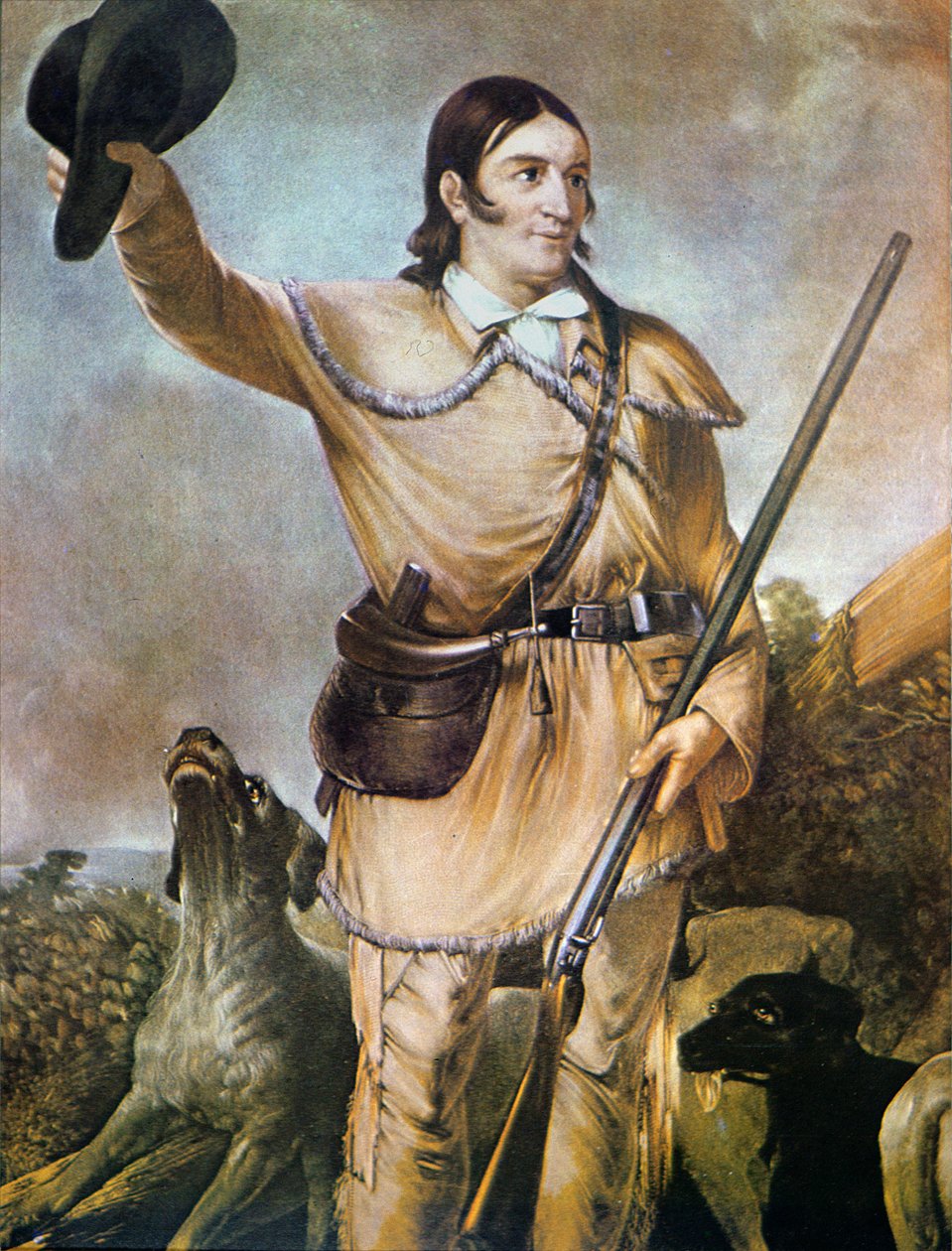 David (Davy) Crockett (1786-1836) met zijn jachthonden in 1836 door American School