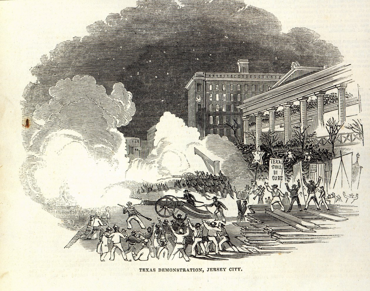 Demonstratie in Jersey City ten gunste van de Annexatie door de Verenigde Staten van Texas, illustratie uit 