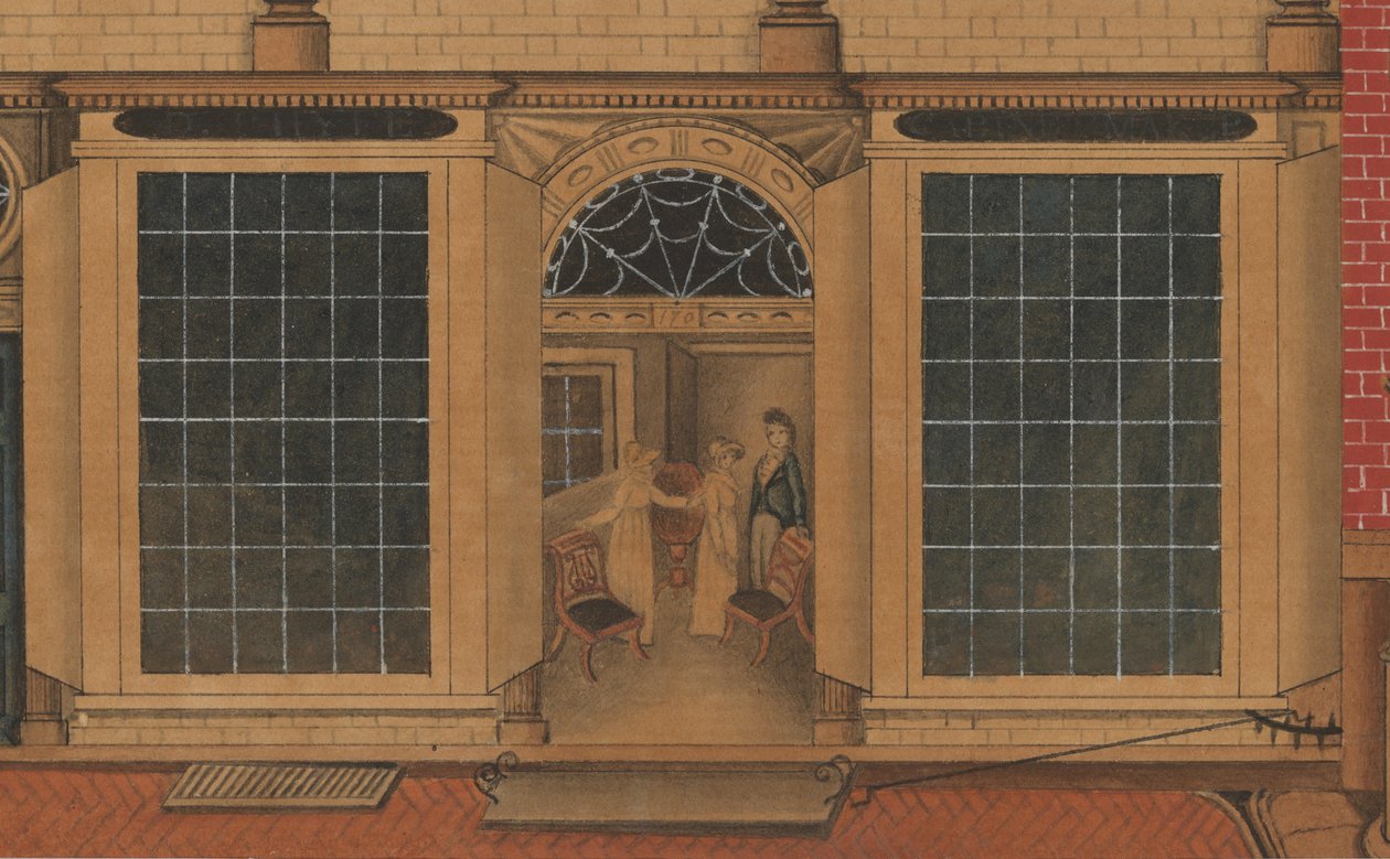 (detail) van de winkel en het magazijn van Duncan Phyfe aan Fulton Street in New York City, c.1816-1817 door American School