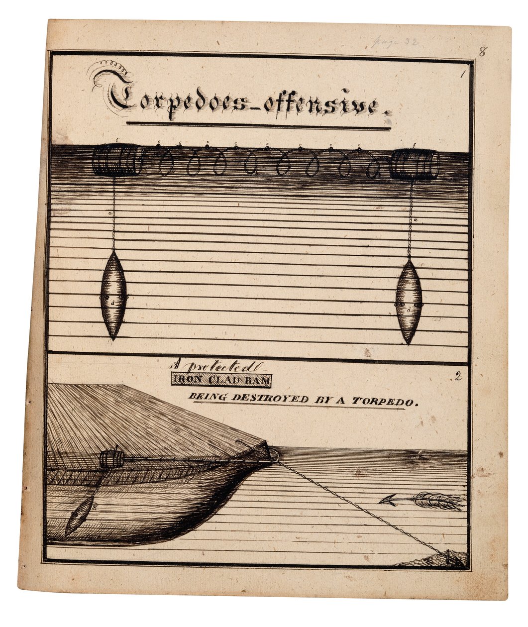 Schema van een torpedo offensief (pen  inkt op papier) door American School
