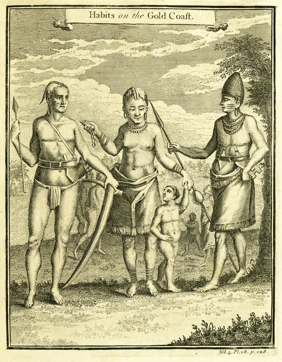 Kleding van de mensen van Kaap Lope Gonsalvo en Rio Gabon, illustratie uit 