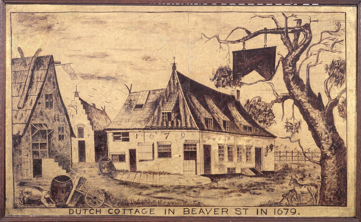 Nederlands huisje in Beaver Street in 1679, ca. 1853 door American School