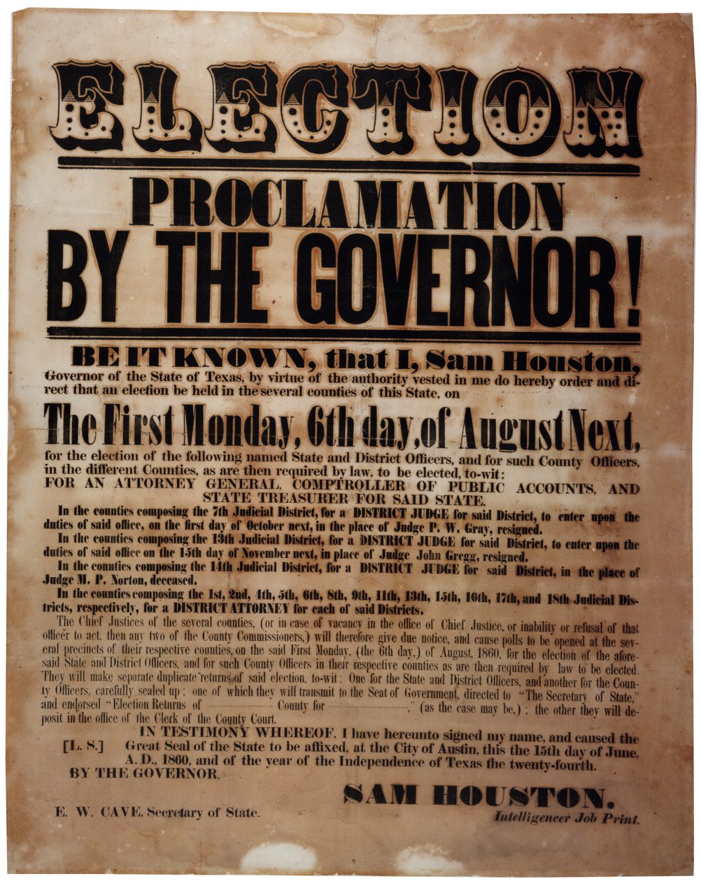 Verkiezingsproclamatie door de gouverneur! (verkiezingen voor de burgeroorlog), 15 juni 1860 door American School