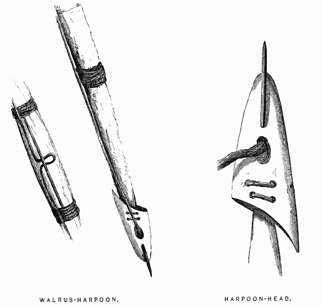 Eskimo Jachtgereedschap: Harpoenen - Elisha Kent Kane, Arctic Explorations in the Years 1853-1855, vol. 1, p. 412, Philadelphia door American School