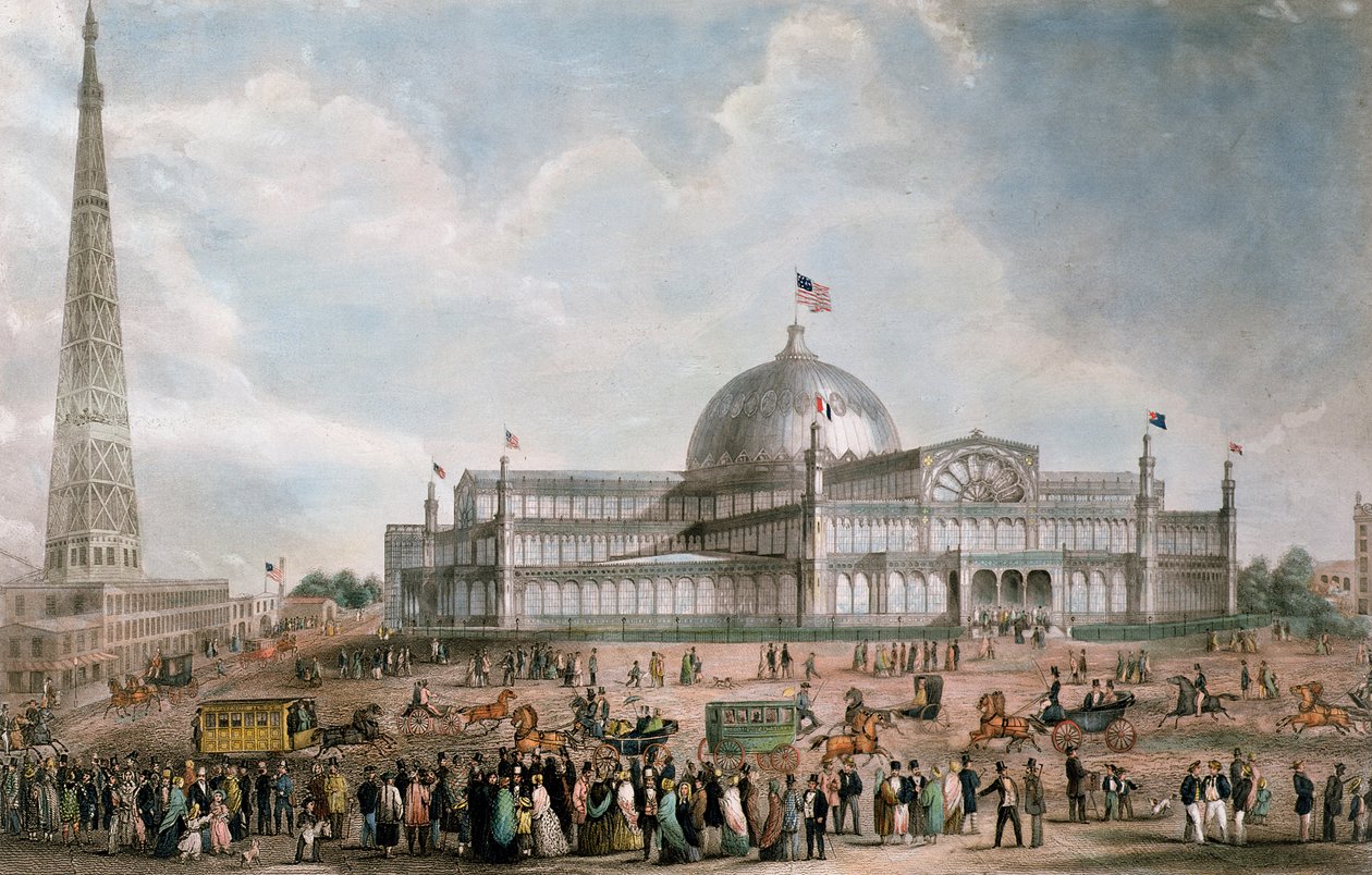 Buitenaanzicht van het New York Crystal Palace, 1853 door American School
