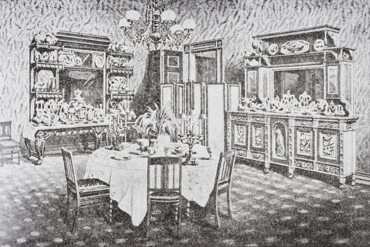 Eetkamer van de familie in het Witte Huis in de jaren 1890, Washington D.C., Verenigde Staten van Amerika door American School