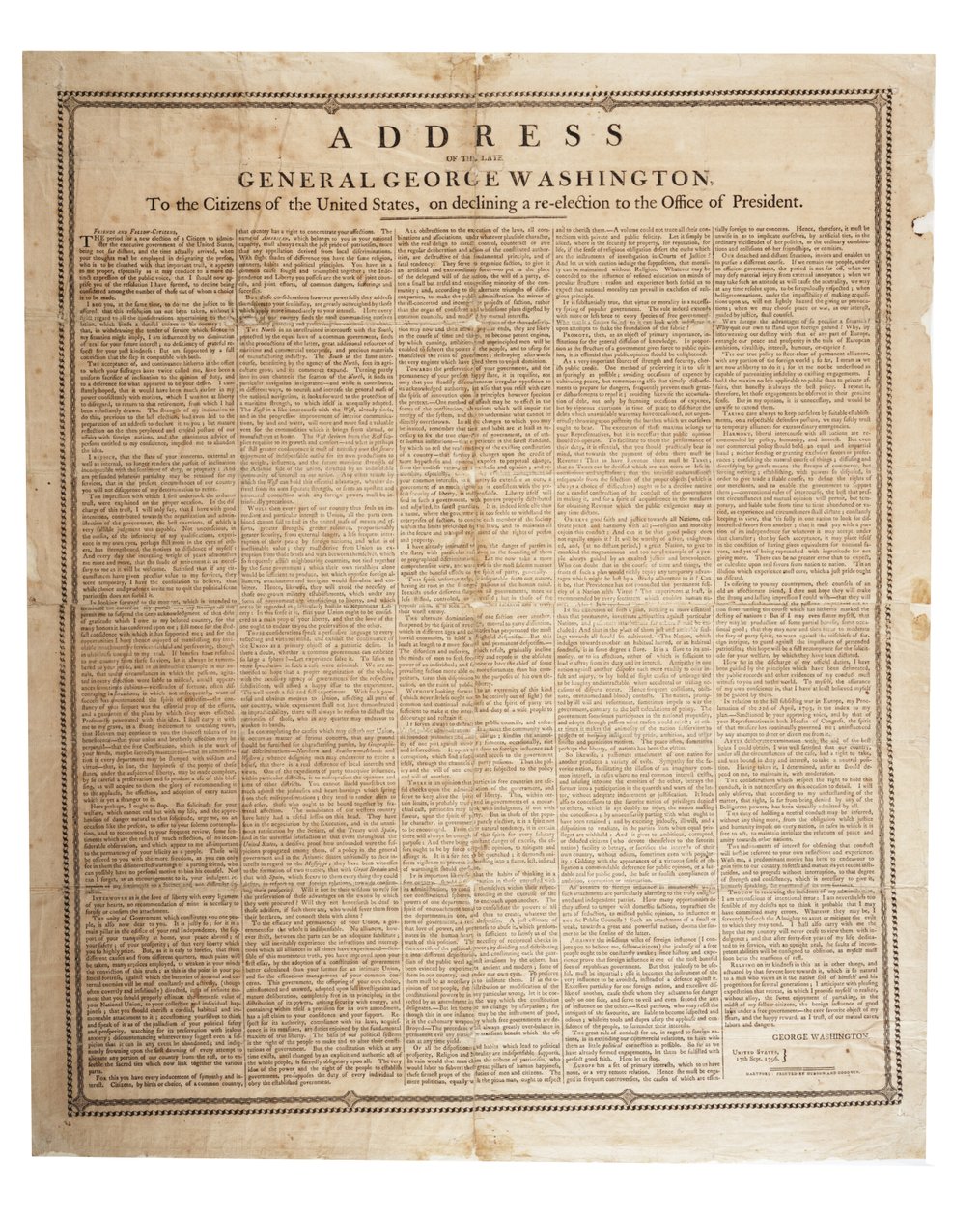 Afscheidsrede van wijlen generaal George Washington, 17 september 1796 door American School