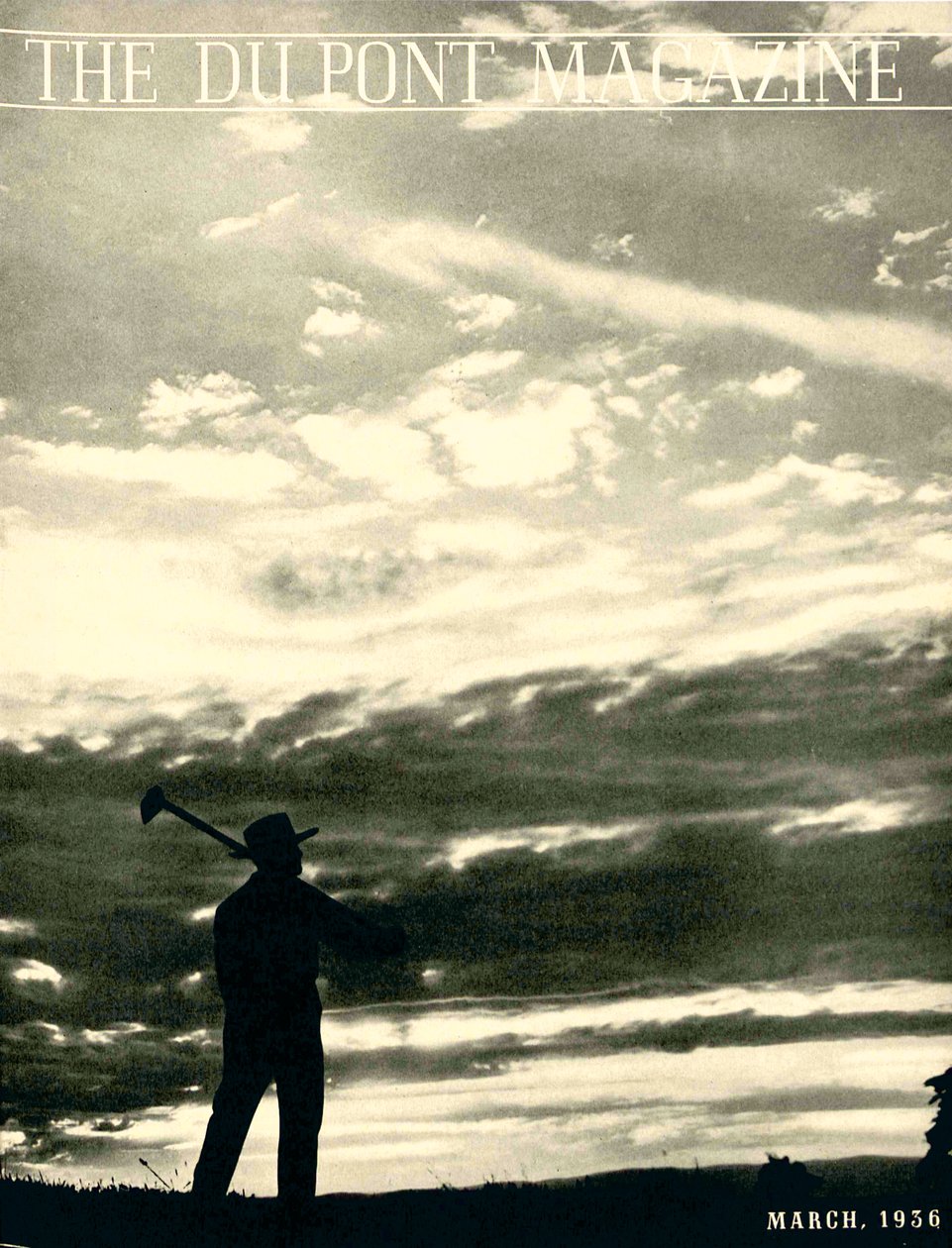Boer in het veld, voorpagina van het DuPont Magazine, maart 1936 door American School
