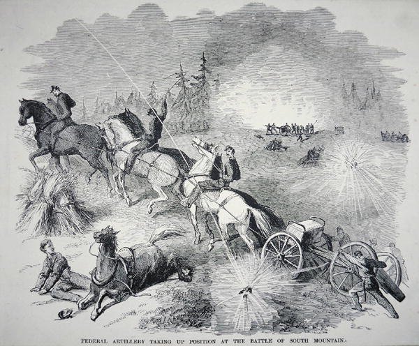 Federale artillerie neemt positie in bij de Slag om South Mountain, september 1862 door American School