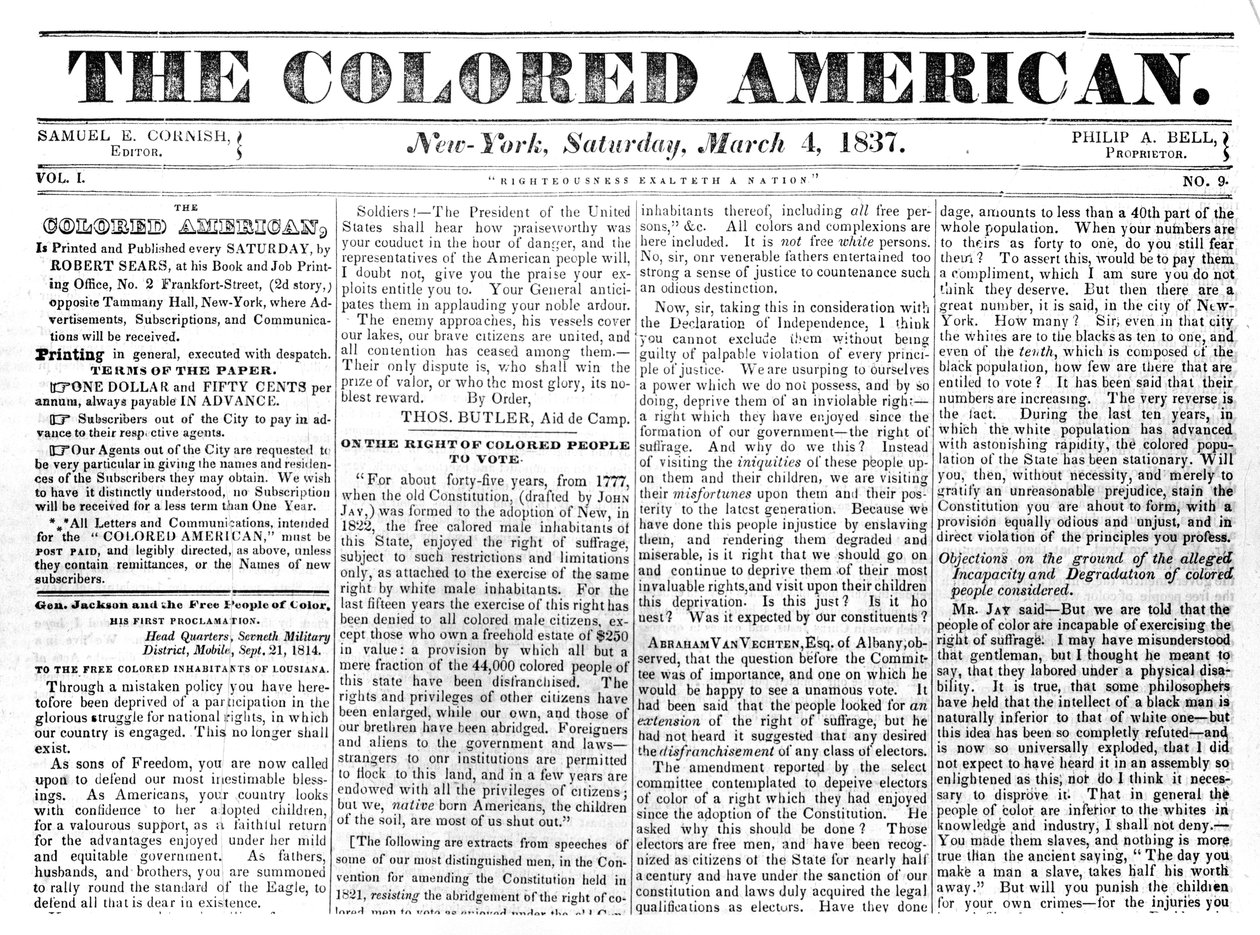 Voorpagina van The Colored American, 4 maart 1867 door American School
