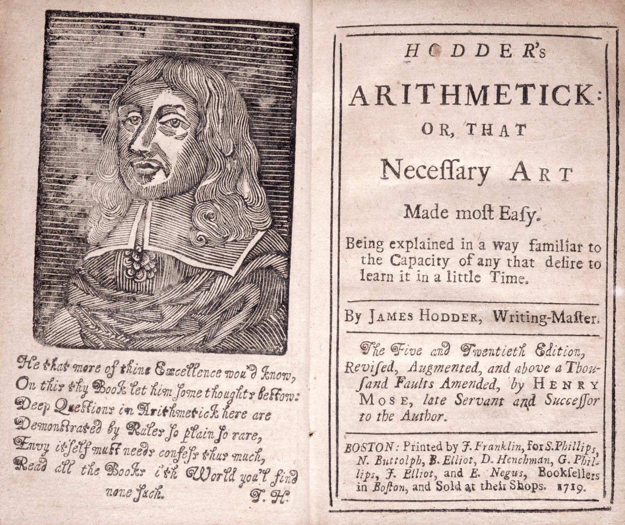 Frontispice en titelpagina voor Hodders Arthimetick of, Die noodzakelijke kunst het gemakkelijkst gemaakt, door James Hodder, 1719 door American School