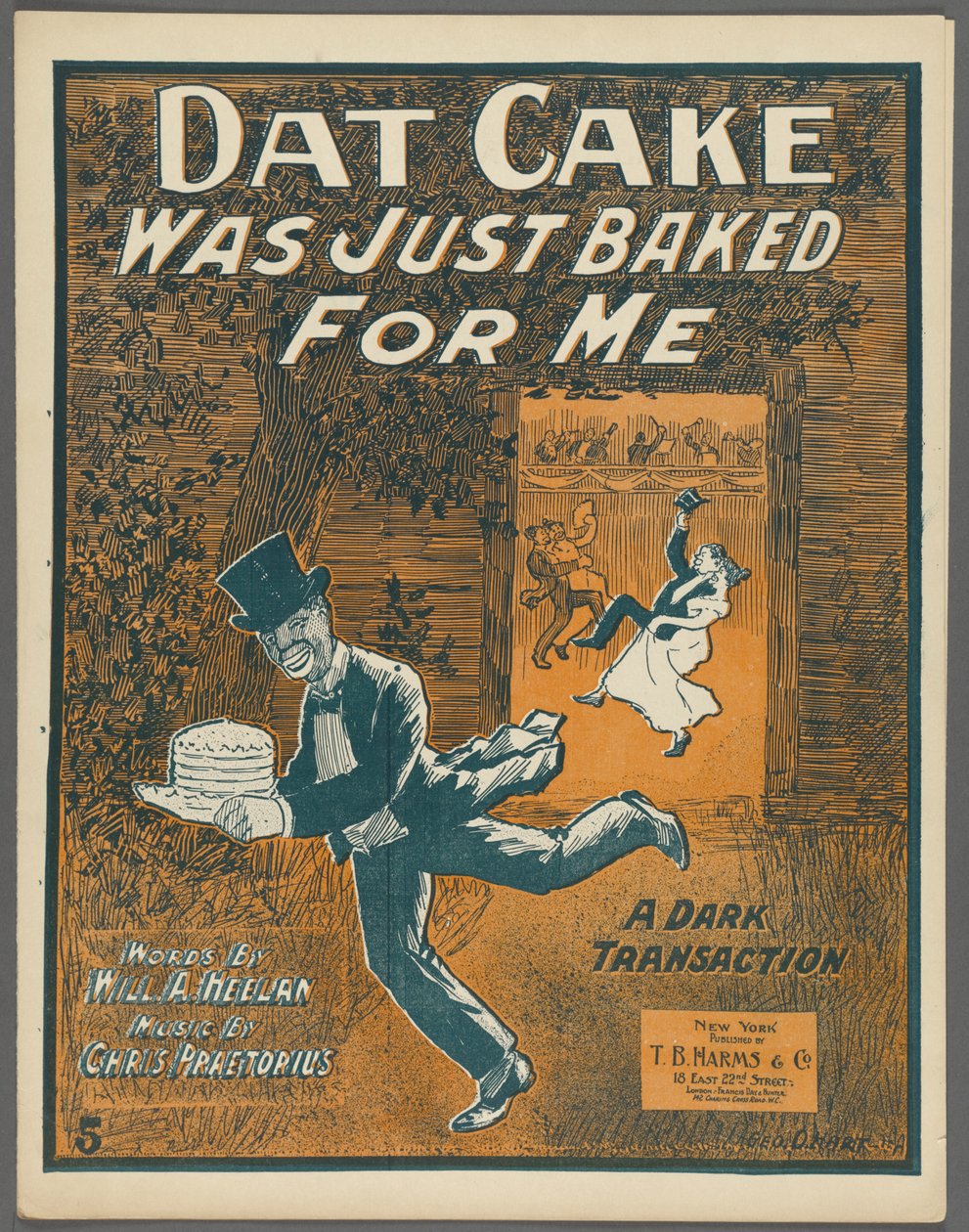 Frontispice voor "Dat Cake was just baked for me" door Will A. Heelan en Chris Praetorius, ca. 1898 door American School