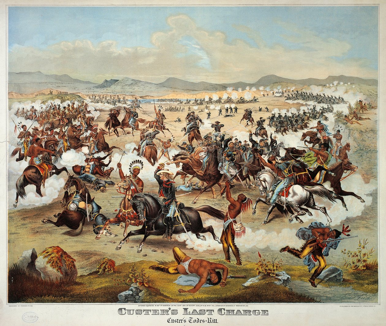 De laatste stelling van generaal Custer tijdens de Slag om Little Bighorn, 25 juni door American School