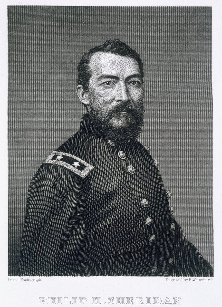 Generaal Philip Sheridan, gegraveerd naar een foto van Robert E. Whitechurch door American School