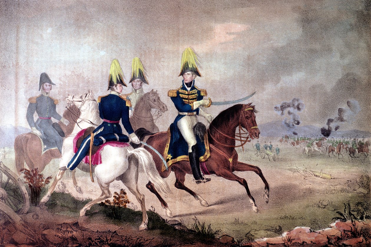 Generaal William Henry Harrison (1773-1841) & staf bij de Slag aan de Thames in 1813 door American School
