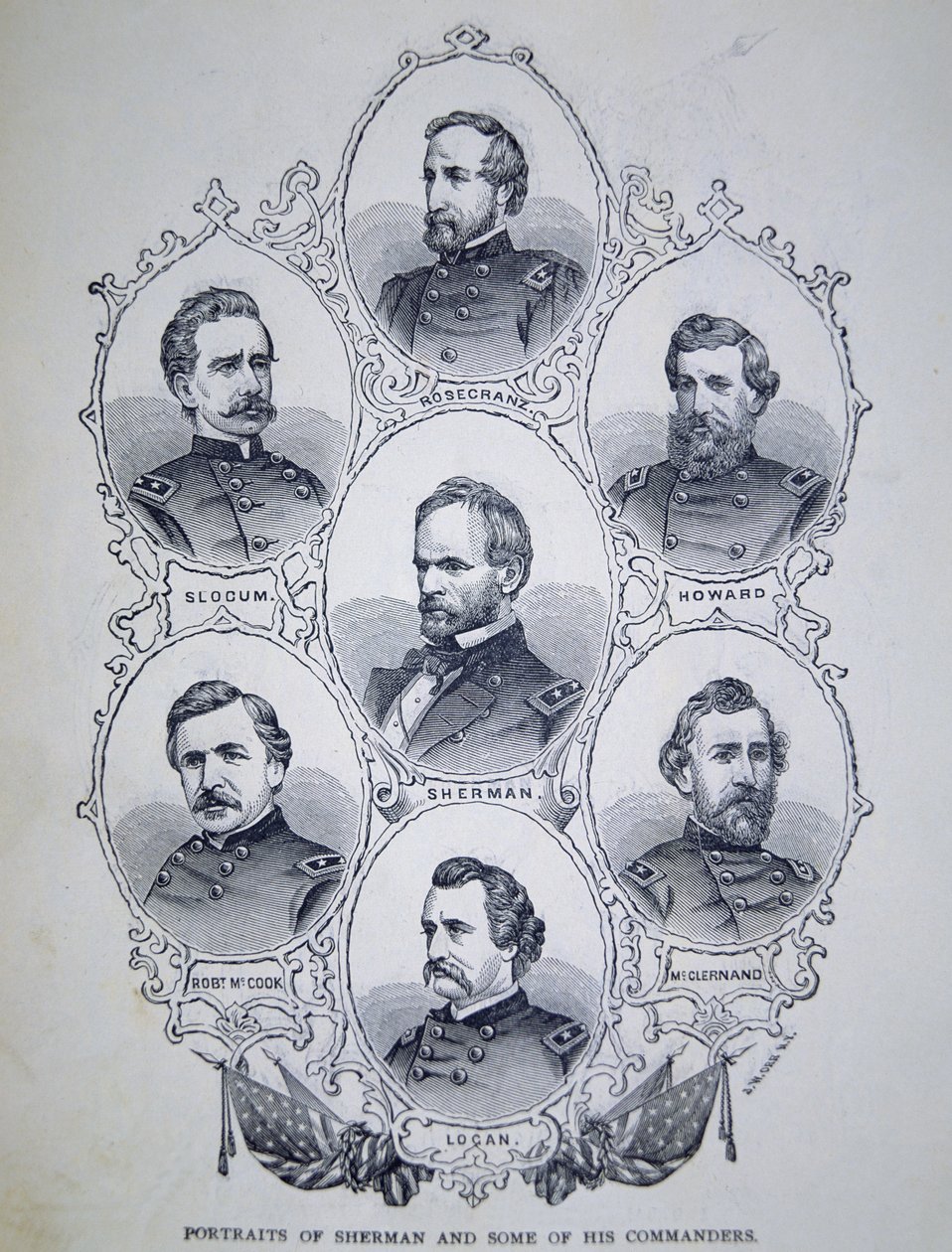 Generaal William Tecumseh Sherman (1820-91) en enkele van zijn bevelhebbers van het Union Army door American School