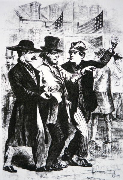 Een kiezer dronken voeren om zijn stem te beïnvloeden bij de verkiezingen van 1864 door American School