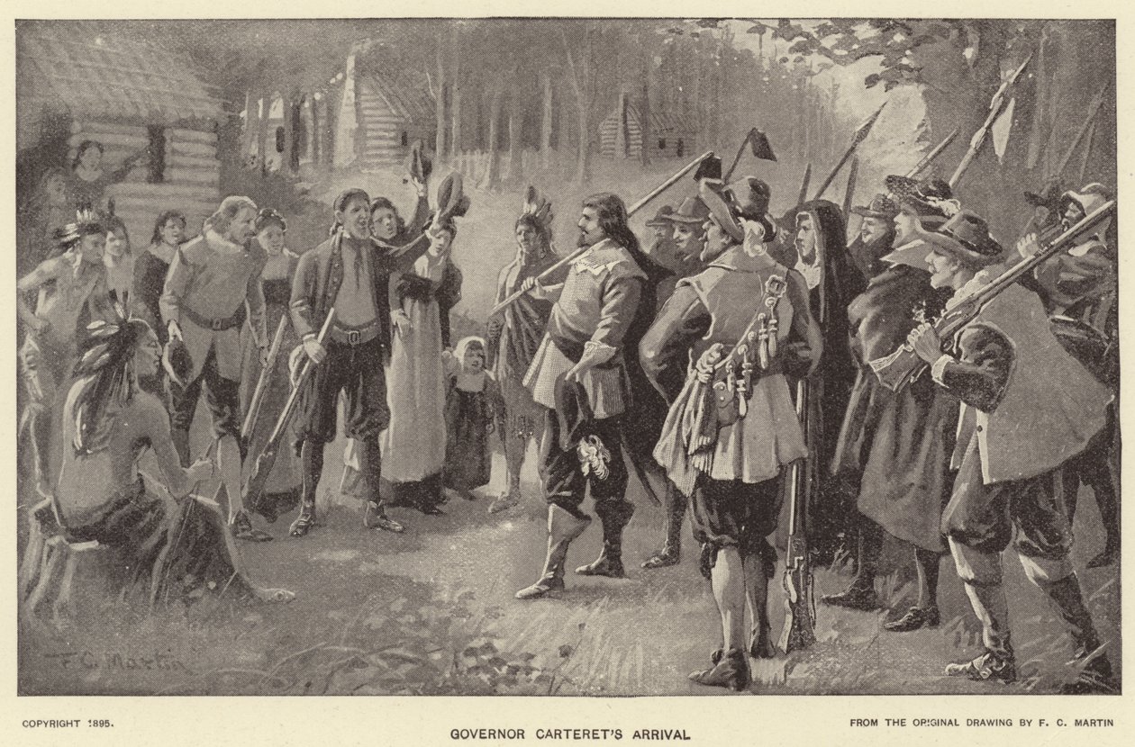 Aankomst van gouverneur Carteret (litho) door American School