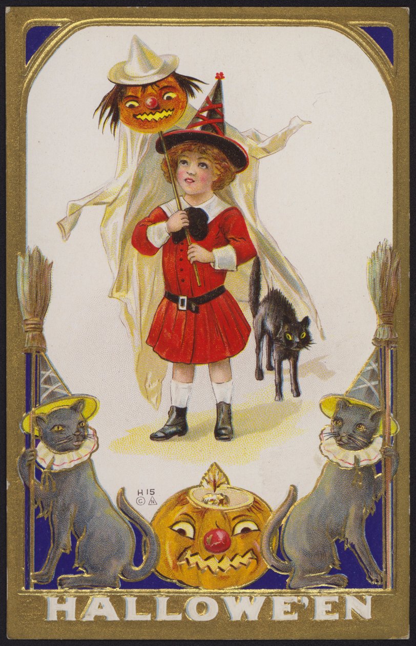 Halloween kaart (kleurenlitho) door American School
