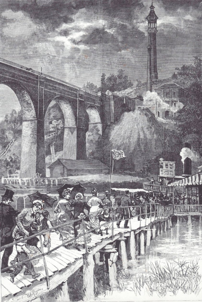 High Bridge over de Harlem River, die vers water van Westchester County naar het reservoir van Central Park brengt door American School